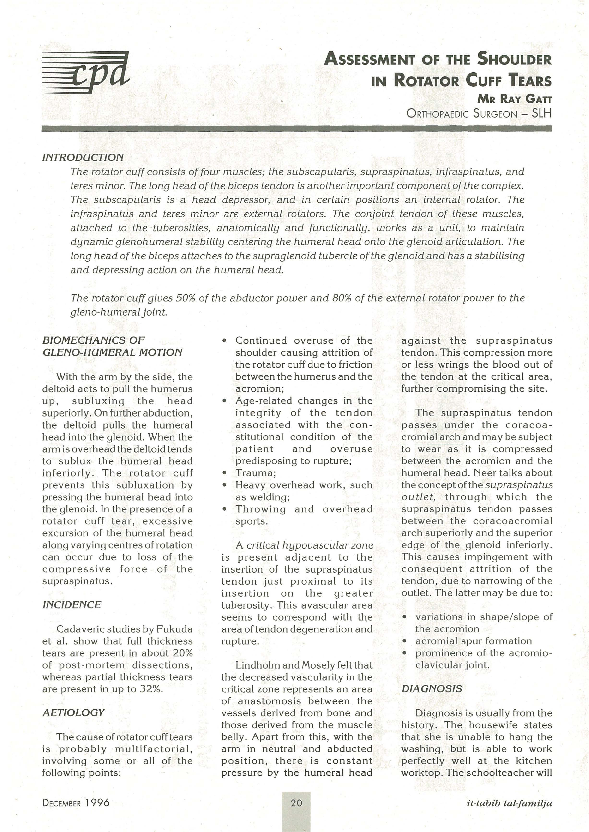 (PDF) Assessment of the shoulder in rotator cuff tears