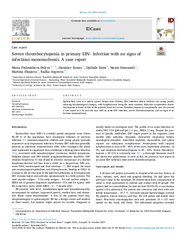 (PDF) Severe thrombocytopenia in primary EBV- Infection with no signs ...