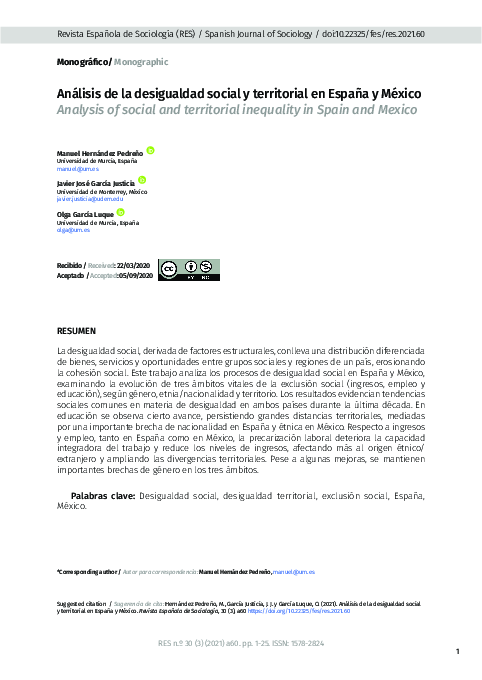 (PDF) Análisis de la desigualdad social y territorial en España y México