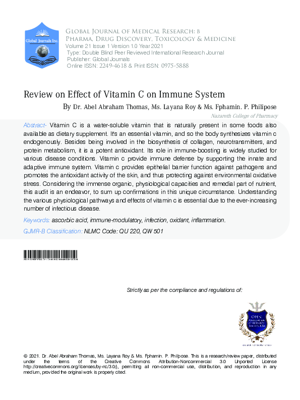 (PDF) Review on Effect of Vitamin C on Immune System