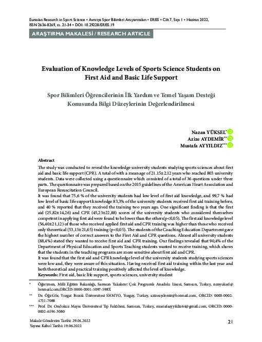 (PDF) Evaluation of Knowledge Levels of Sports Science Students on ...