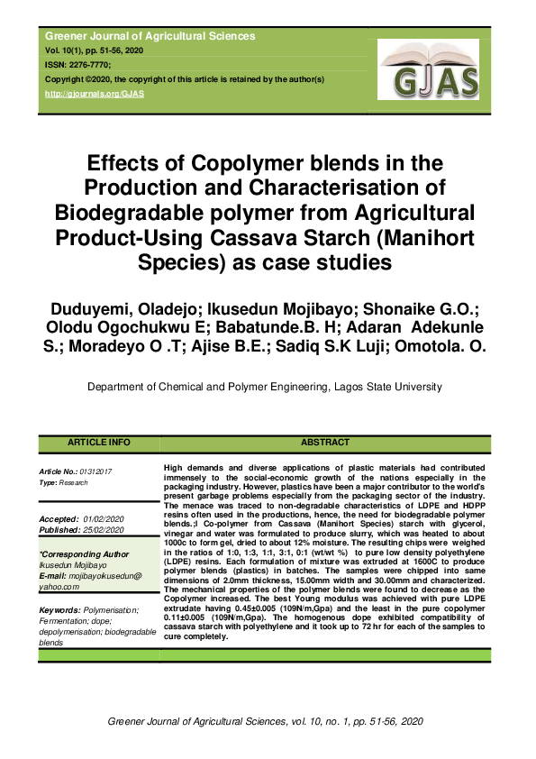 (PDF) Effects of Copolymer blends in the Production and ...
