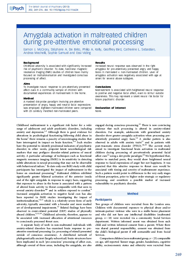 (PDF) Amygdala activation in maltreated children during pre-attentive ...