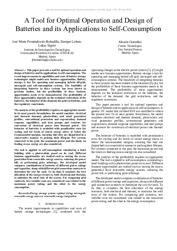 (PDF) A tool for optimal operation and design of batteries and its ...