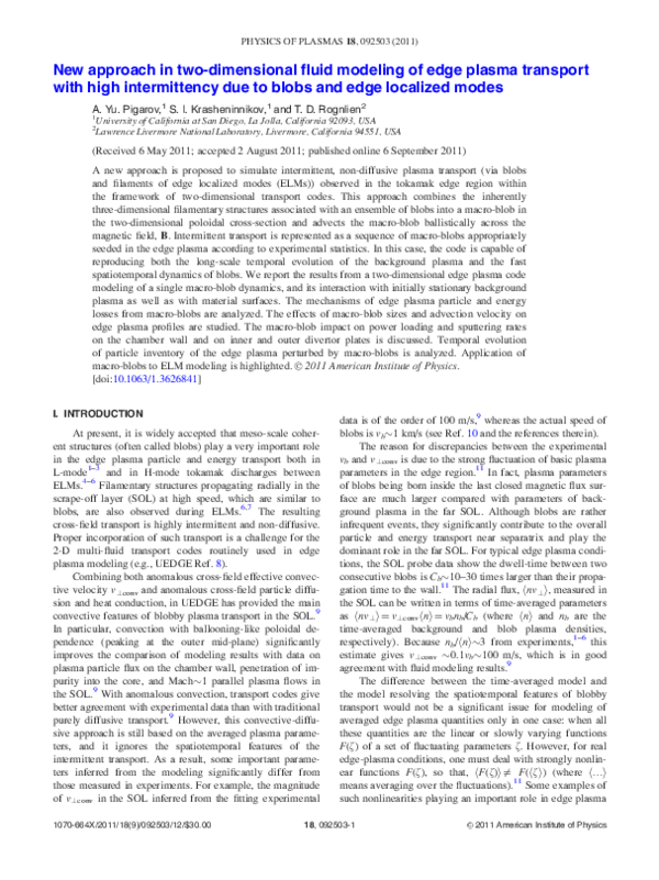 (PDF) New approach in two-dimensional fluid modeling of edge plasma ...
