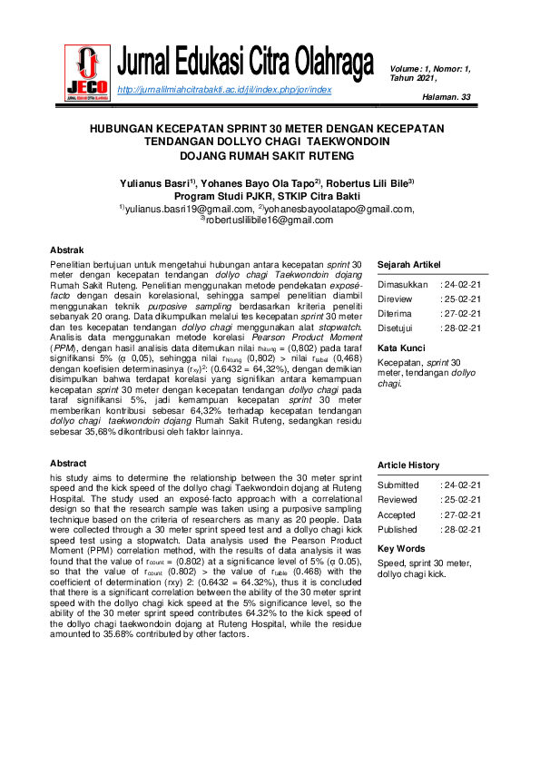 (PDF) Hubungan Kecepatan Sprint 30 Meter Dengan Kecepatan Tendangan ...