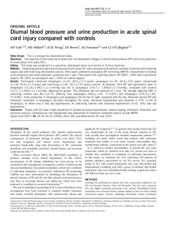  pdf diurnal blood pressure and urine production in acute spinal cord