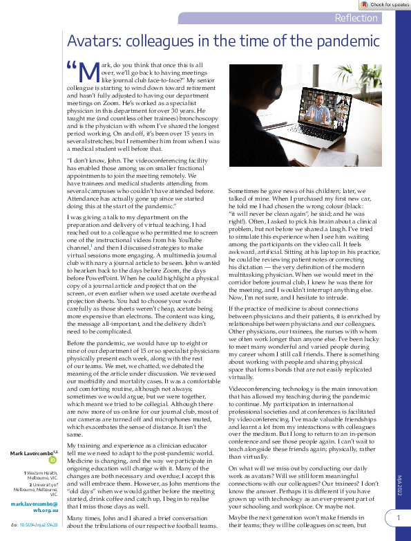 (PDF) Avatars: colleagues in the time of the pandemic