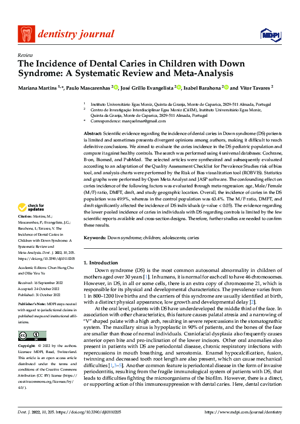 (PDF) The Incidence of Dental Caries in Children with Down Syndrome: A ...