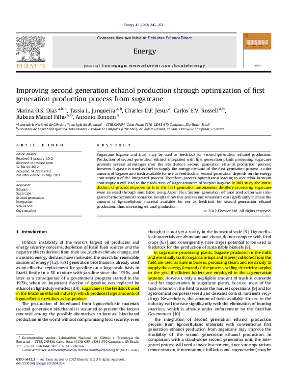 (PDF) Improving second generation ethanol production through ...