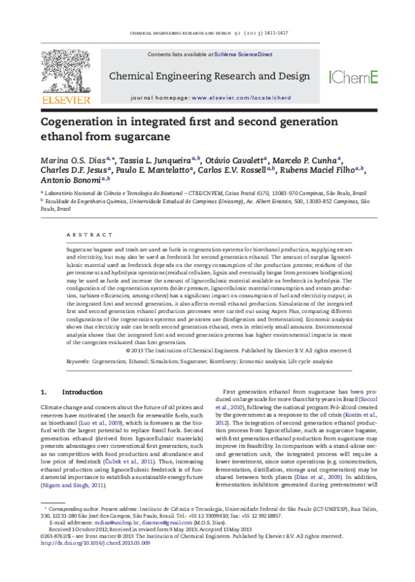 (PDF) Cogeneration in integrated first and second generation ethanol ...