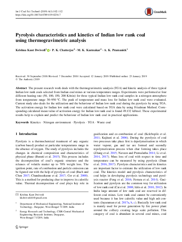 (PDF) Pyrolysis characteristics and kinetics of Indian low rank coal ...