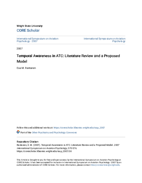 (PDF) Temporal Awareness in ATC: Literature Review and a Proposed Model