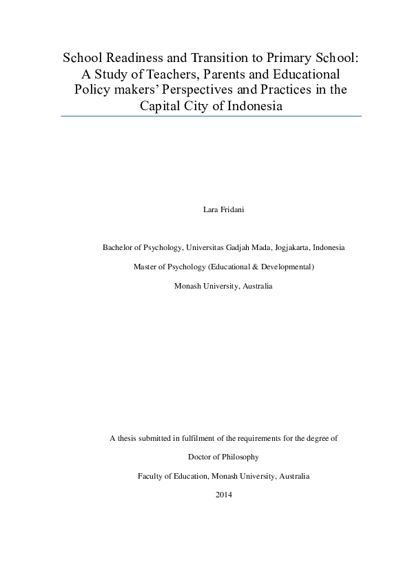 (PDF) School readiness and transition to primary school : a study of ...