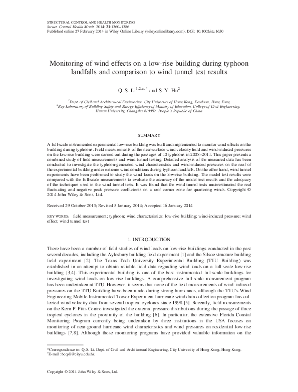 (PDF) Monitoring of wind effects on a low-rise building during typhoon ...