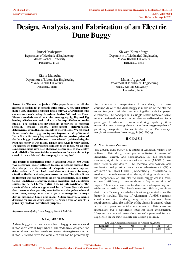 (PDF) Design, Analysis, and Fabrication of an Electric Dune Buggy