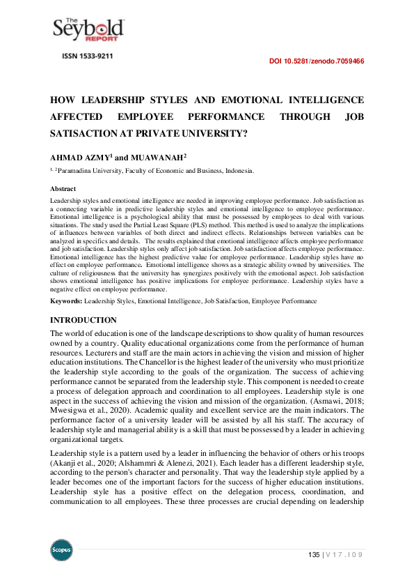 (PDF) How Leadership Styles and Emotional Intelligence Affected ...
