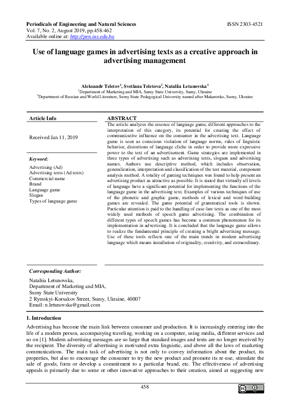 (PDF) Use of language games in advertising texts as a creative approach ...