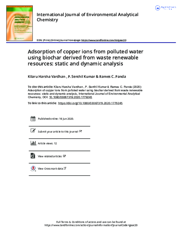 (PDF) Adsorption of copper ions from polluted water using biochar ...