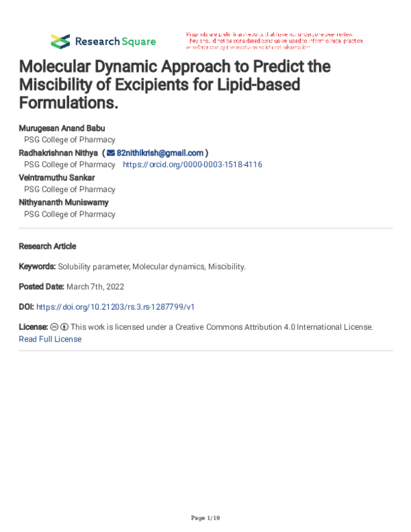 (PDF) Molecular Dynamic Approach to Predict the Miscibility of ...