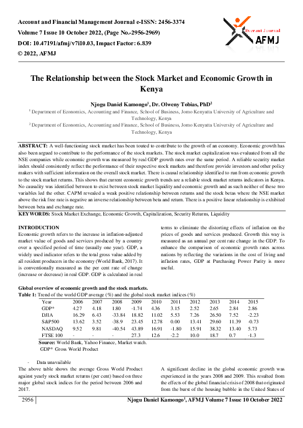 (PDF) The Relationship between the Stock Market and Economic Growth in ...
