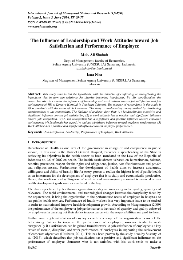 (PDF) The Influence of Leadership and Work Attitudes toward ...