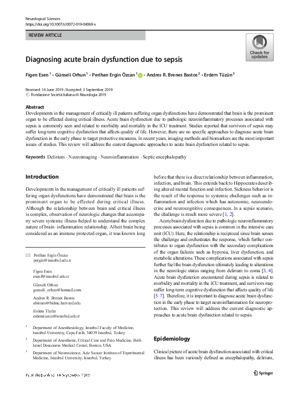 (PDF) Diagnosing acute brain dysfunction due to sepsis