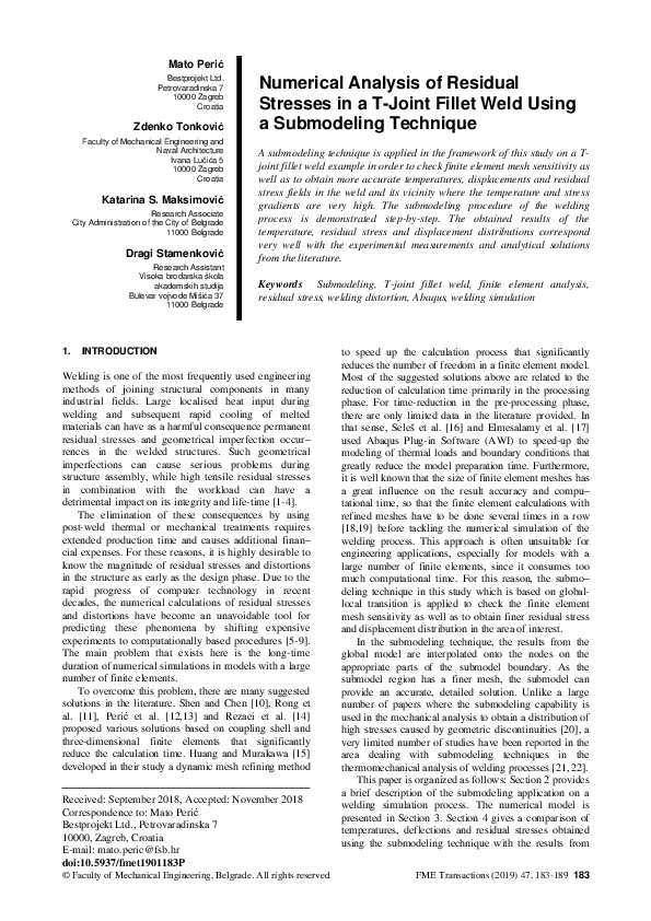 (PDF) Numerical analysis of residual stresses in a T-joint fillet weld ...
