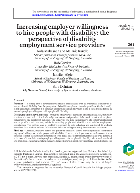 (PDF) Increasing employer willingness to hire people with disability ...