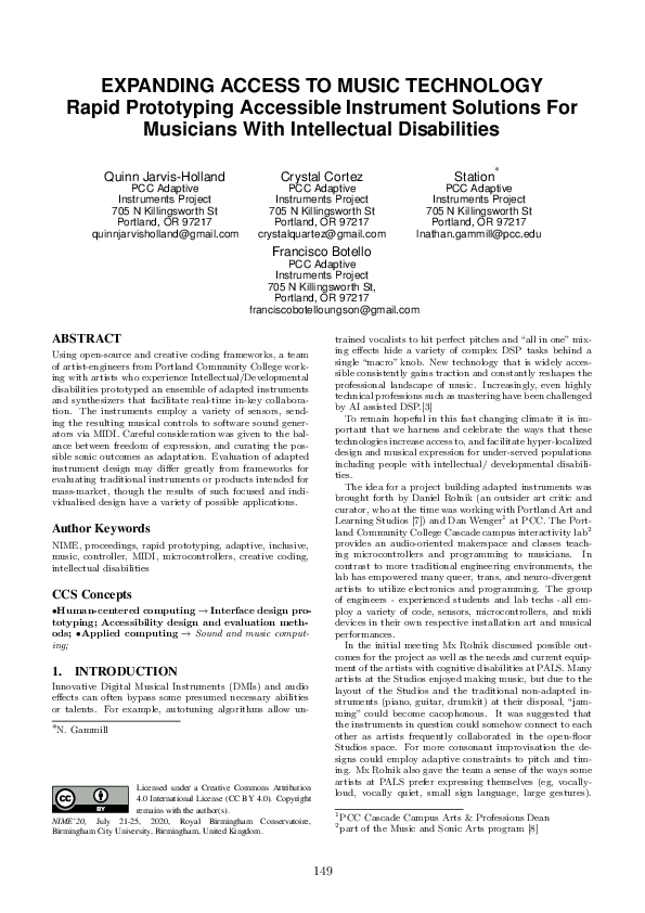 (PDF) EXPANDING ACCESS TO MUSIC TECHNOLOGY- Rapid Prototyping ...