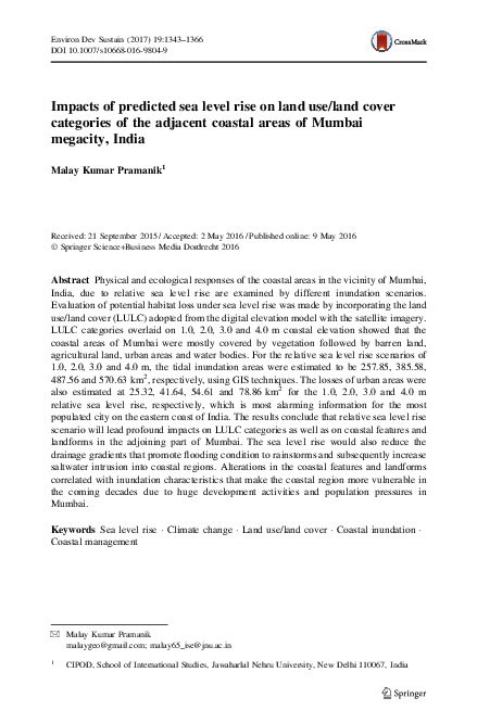 (PDF) Impacts of predicted sea level rise on land use/land cover ...