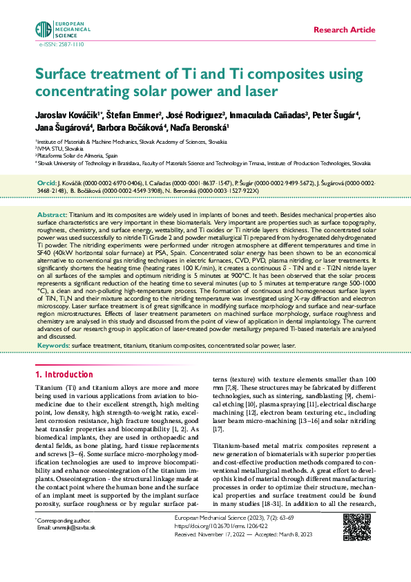 (PDF) Surface treatment of Ti and Ti composites using concentrating ...