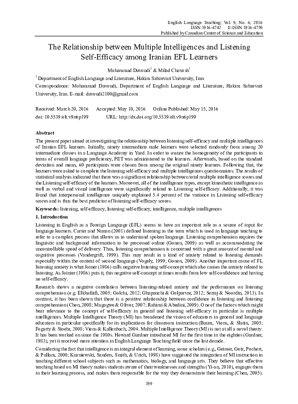 (PDF) The Relationship Between Multiple Intelligences and Teaching Style