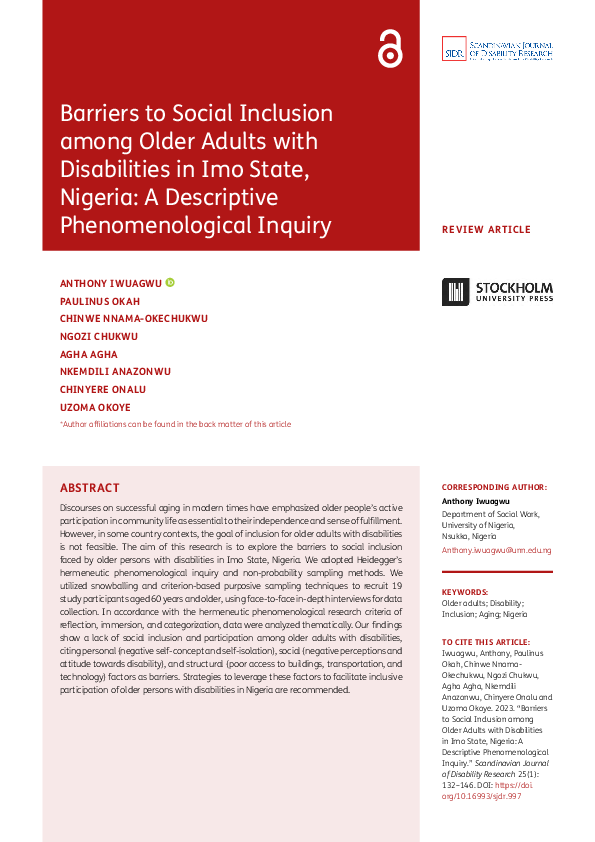 (PDF) Barriers to Social Inclusion among Older Adults with Disabilities ...