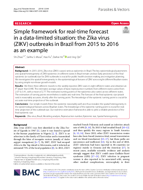 Simple framework for real-time forecast in a data-limited situation: the Zika virus (ZIKV) outbreaks in Brazil from 2015 to 2016 as an example