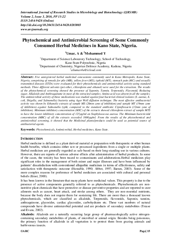 (PDF) Phytochemical and Antimicrobial Screening of Leaves and Stems of ...