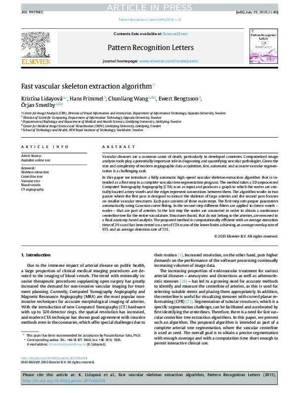 (PDF) Fast vascular skeleton extraction algorithm