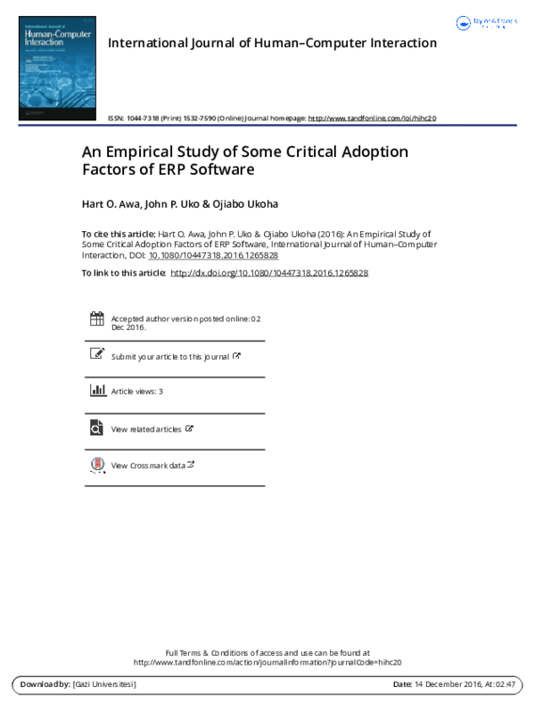 (PDF) An Empirical Study of Some Critical Adoption Factors of ERP Software