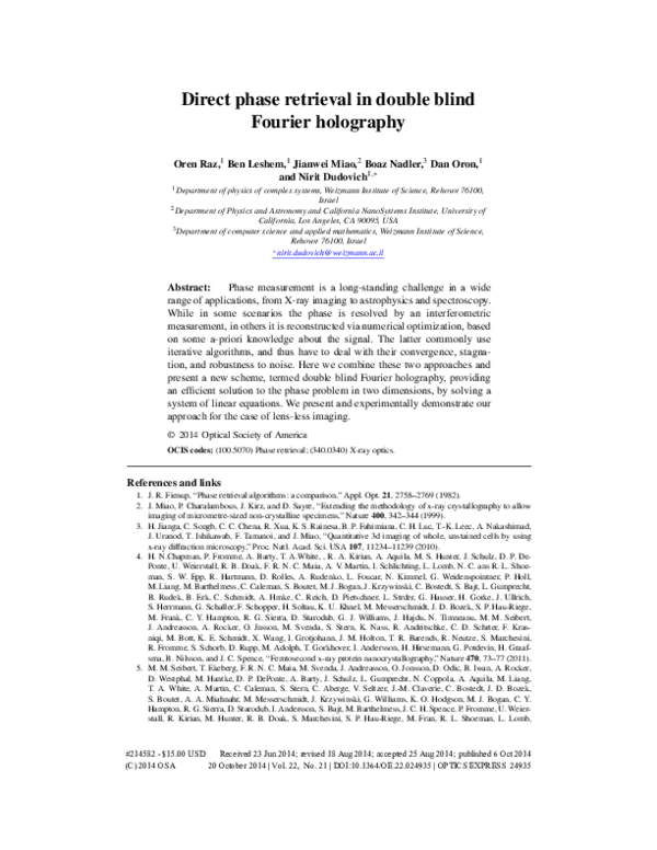 (PDF) Direct phase retrieval in double blind Fourier holography