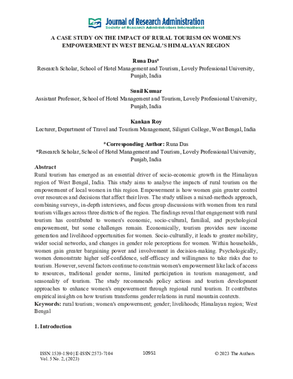 (PDF) A CASE STUDY ON THE IMPACT OF RURAL TOURISM ON WOMEN'S ...