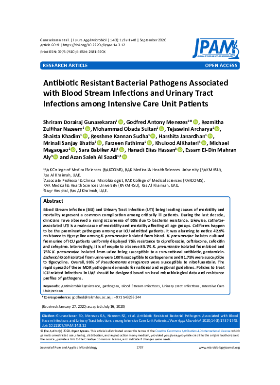 (PDF) Antibiotic Resistant Bacterial Pathogens Associated with Blood ...