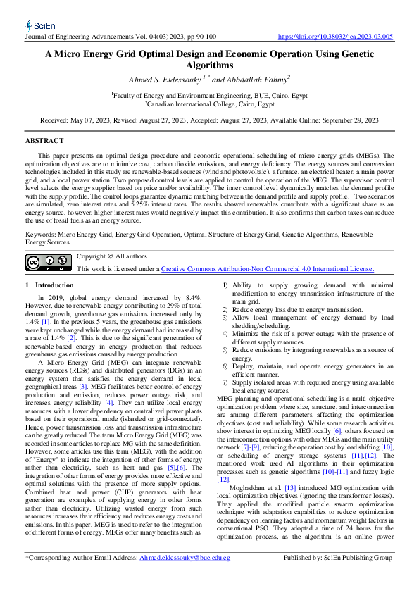 (PDF) A Micro Energy Grid Optimal Design and Economic Operation Using ...