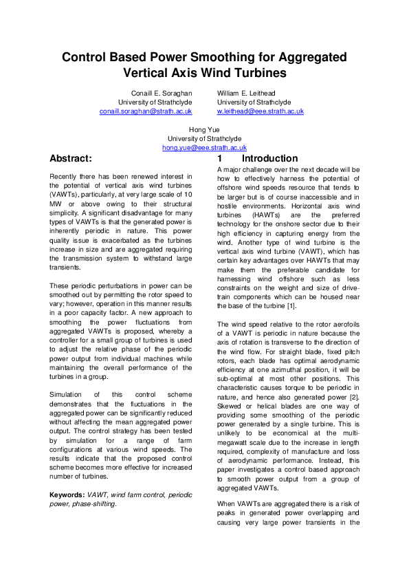 (PDF) Control based power smoothing for aggregated vertical axis wind ...
