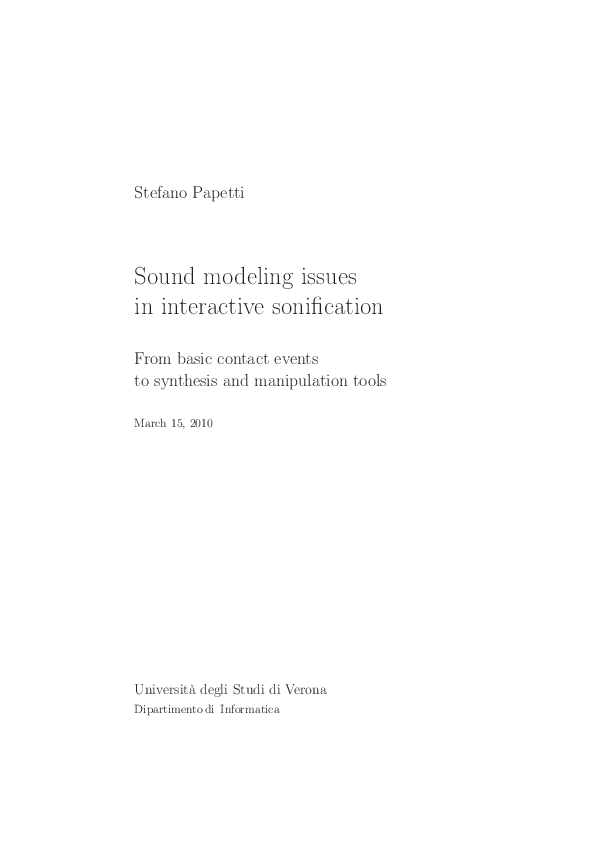 (PDF) Sound modeling issues in interactive sonification - From basic ...