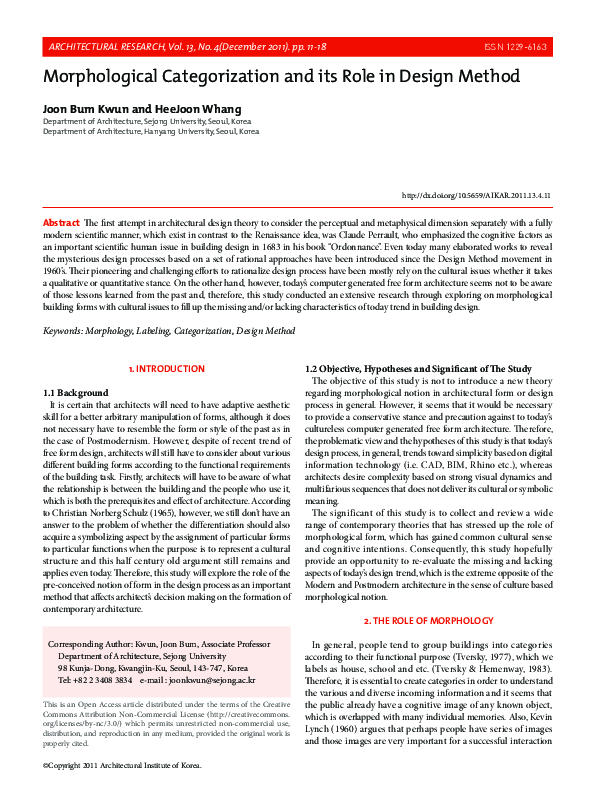 (PDF) Morphological Categorization and its Role in Design Method