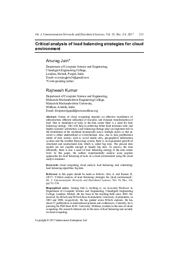 (PDF) Critical analysis of load balancing strategies for cloud environment