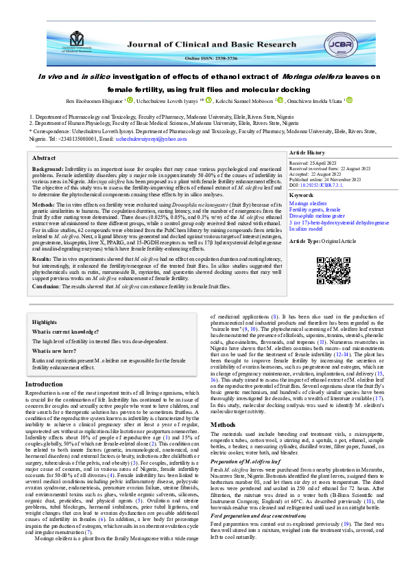 (PDF) In vivo and in silico investigation of effects of ethanol extract ...