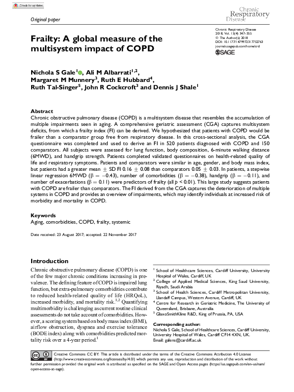 (PDF) Frailty: A global measure of the multisystem impact of COPD
