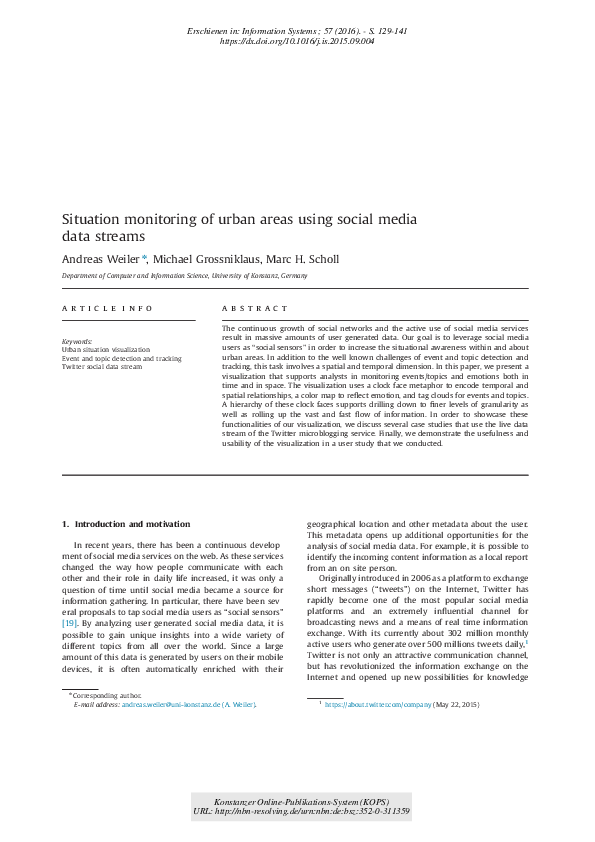 (PDF) Situation monitoring of urban areas using social media data streams