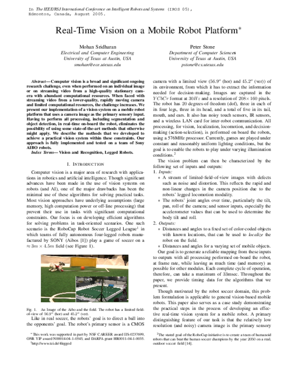 (PDF) Real-time vision on a mobile robot platform